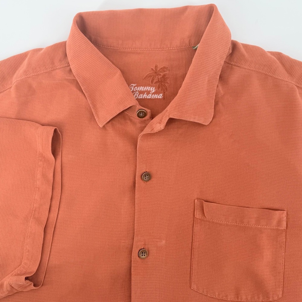 Tommy Bahama Island Riders Motorcycle Silk Shirt Orange XXL Vintage Club Graphic - Picture 2 of 9